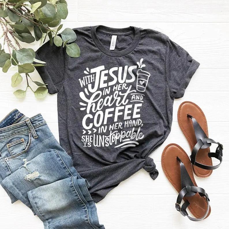 Jesus Cofee Coffee Love Lover Her Heart Hand - Adult & Kids T-Shirts, Sweatshirts & Hoodies apparel design preview 1