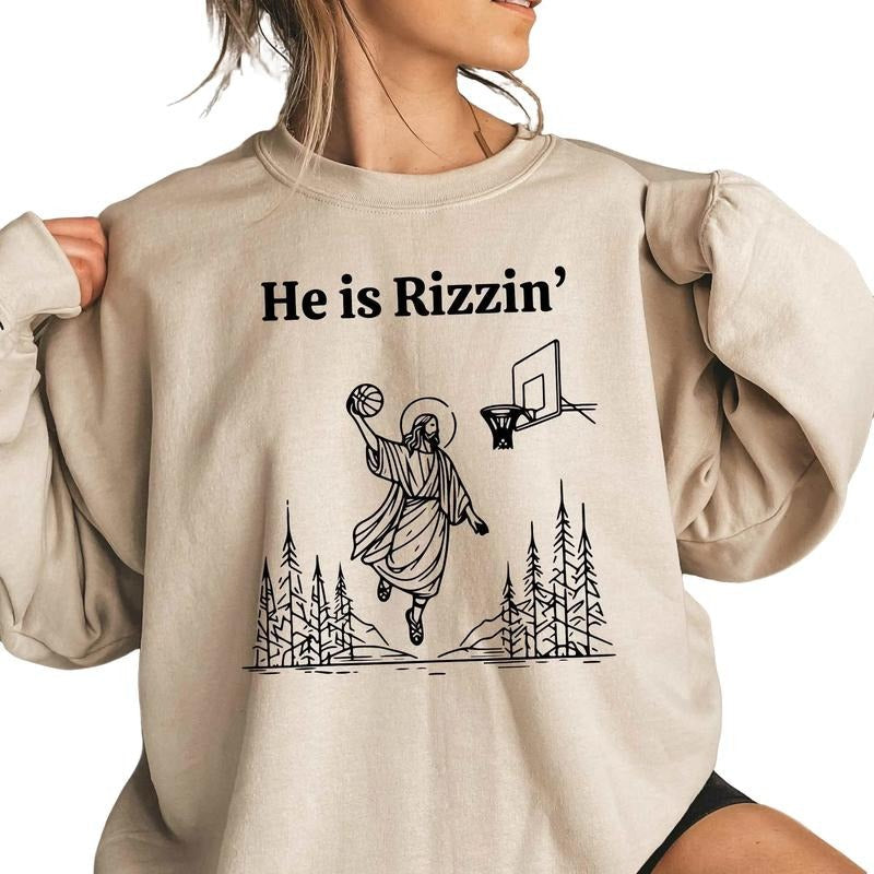 Jesus Basketball Easter He Is Rizzin' Day - Adult & Kids T-Shirts, Sweatshirts & Hoodies apparel design preview 1