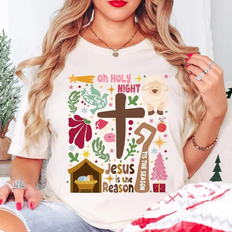 Jesus True Story Oh Holy Night Christian Is Reason - Adult & Kids T-Shirts, Sweatshirts & Hoodies apparel design preview 1