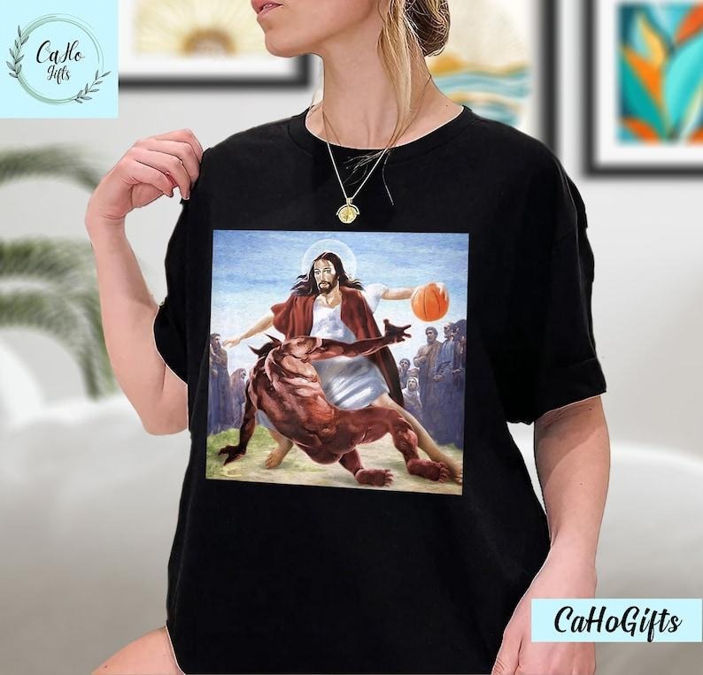 Jesus Crossing Christian Basketball - Adult & Kids T-Shirts, Sweatshirts & Hoodies apparel design preview 1