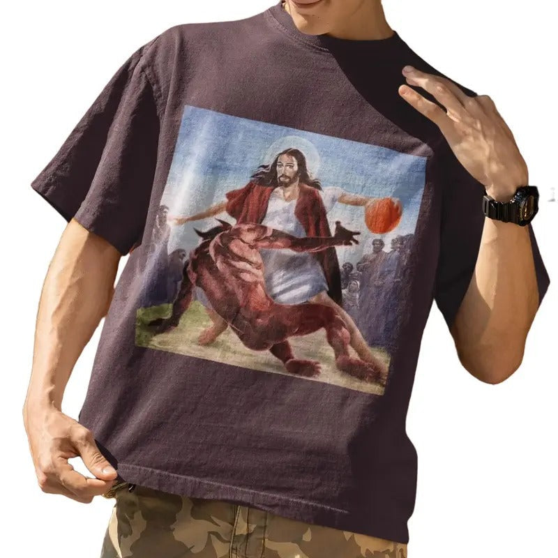 Jesus Crossing Up Devil Christian Basketball - Adult & Kids T-Shirts, Sweatshirts & Hoodies apparel design preview 1
