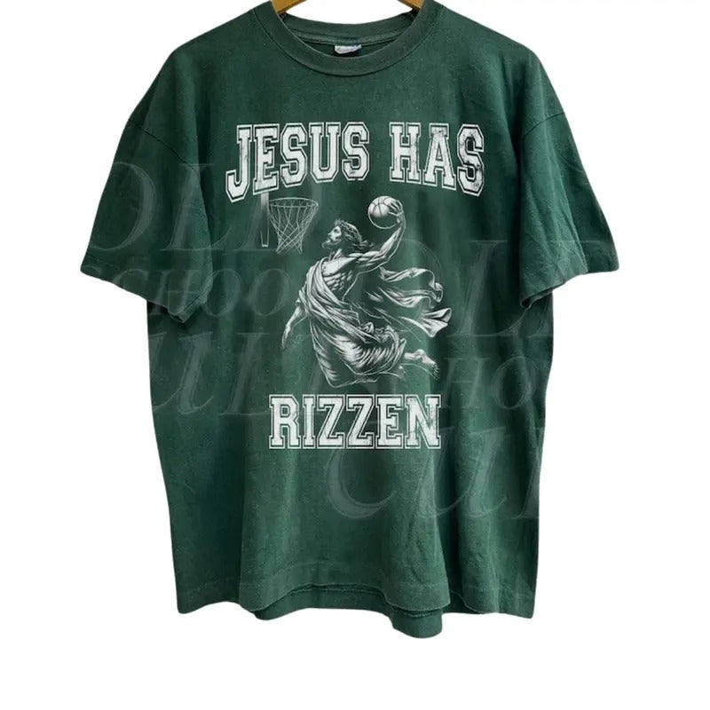 Jesus Has Rizzen Vintage 90s Funny Christian Easter - Adult & Kids T-Shirts, Sweatshirts & Hoodies apparel design preview 1