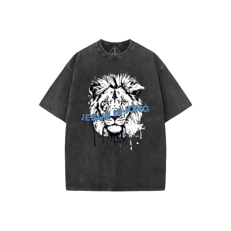 Jesus Is King Lion Christian Pure Cotton Fabric - Adult & Kids T-Shirts, Sweatshirts & Hoodies apparel design preview 1