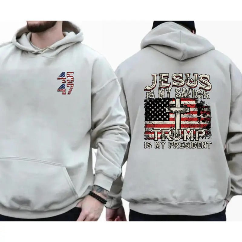 Jesus Is My Savior Trump President 2 Side 2024 - Adult & Kids T-Shirts, Sweatshirts & Hoodies apparel design preview 1