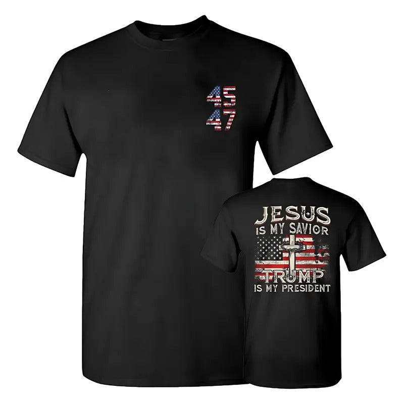 Jesus Is My Savior Trump President American Flag Fans - Adult & Kids T-Shirts, Sweatshirts & Hoodies apparel design preview 1