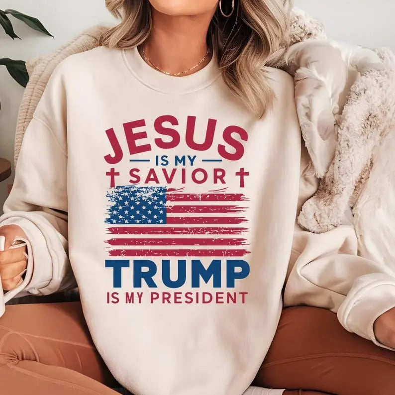 Jesus Is My Savior Trump President 2024 Religious - Adult & Kids T-Shirts, Sweatshirts & Hoodies apparel design preview 1