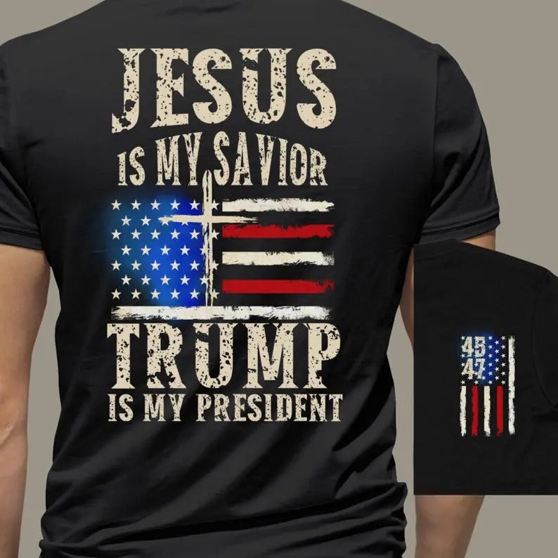 Jesus Is My Savior Trump President Patriotic - Adult & Kids T-Shirts, Sweatshirts & Hoodies apparel design preview 1