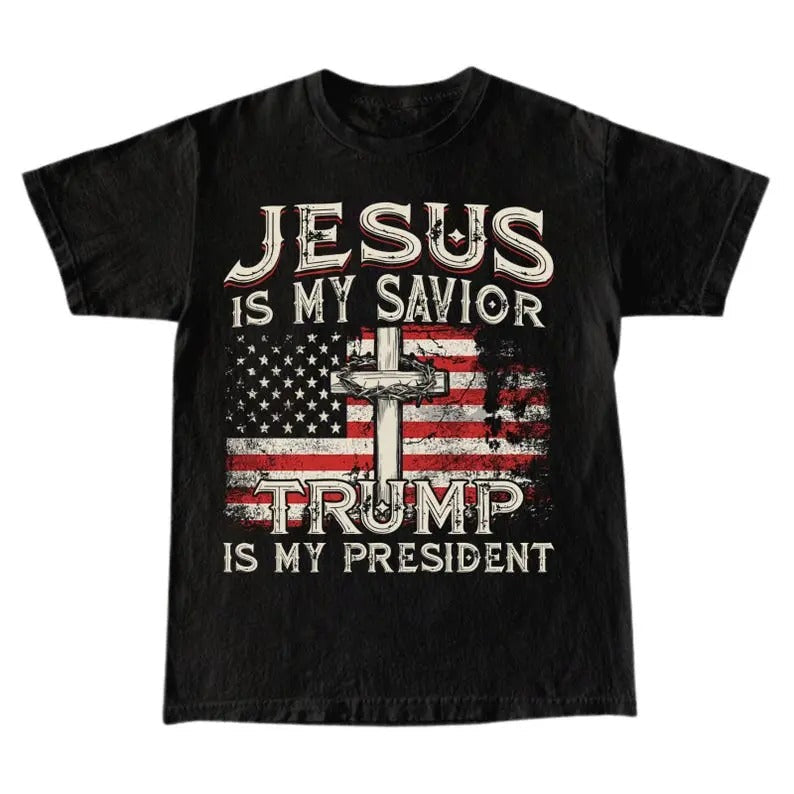 Jesus Is My Savior Trump President American Flag - Adult & Kids T-Shirts, Sweatshirts & Hoodies apparel design preview 1