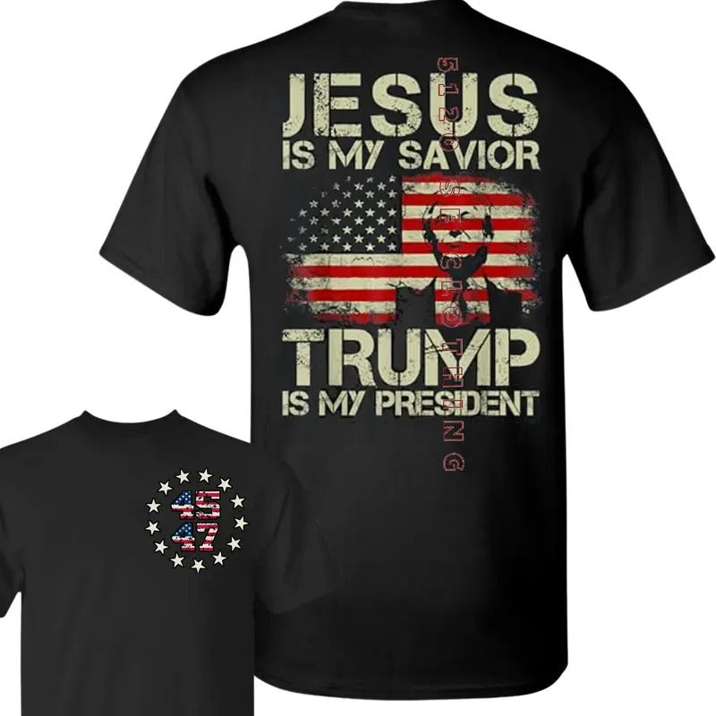 Jesus Is My Savior Trump President 2024 USA Flag Trum - Adult & Kids T-Shirts, Sweatshirts & Hoodies apparel design preview 1