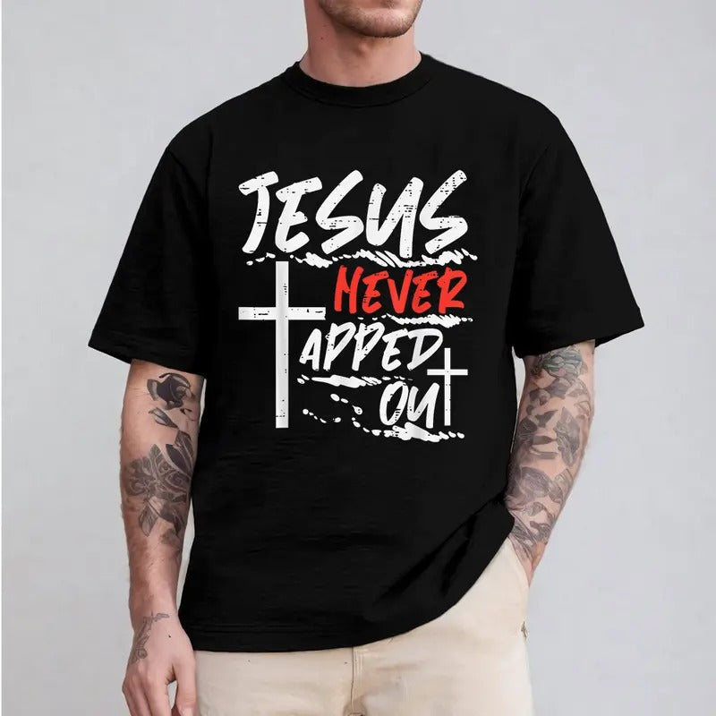 Jesus Never Tapped Out Christian Pure Cotton Fabric - Adult & Kids T-Shirts, Sweatshirts & Hoodies apparel design preview 1