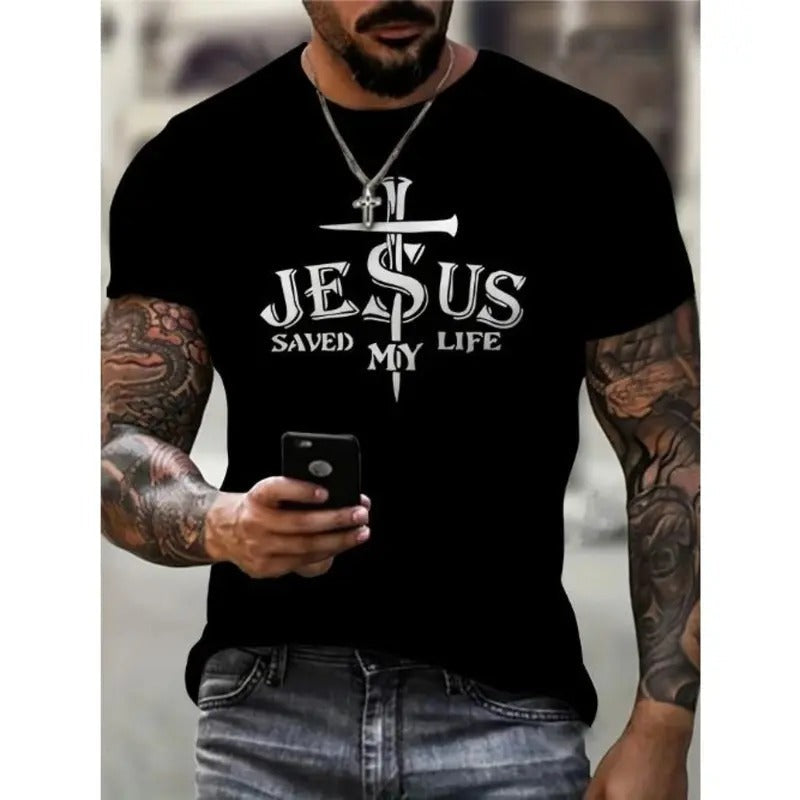 Jesus Saved My Life Print Crew Neck Novel Casual - Adult & Kids T-Shirts, Sweatshirts & Hoodies apparel design preview 1