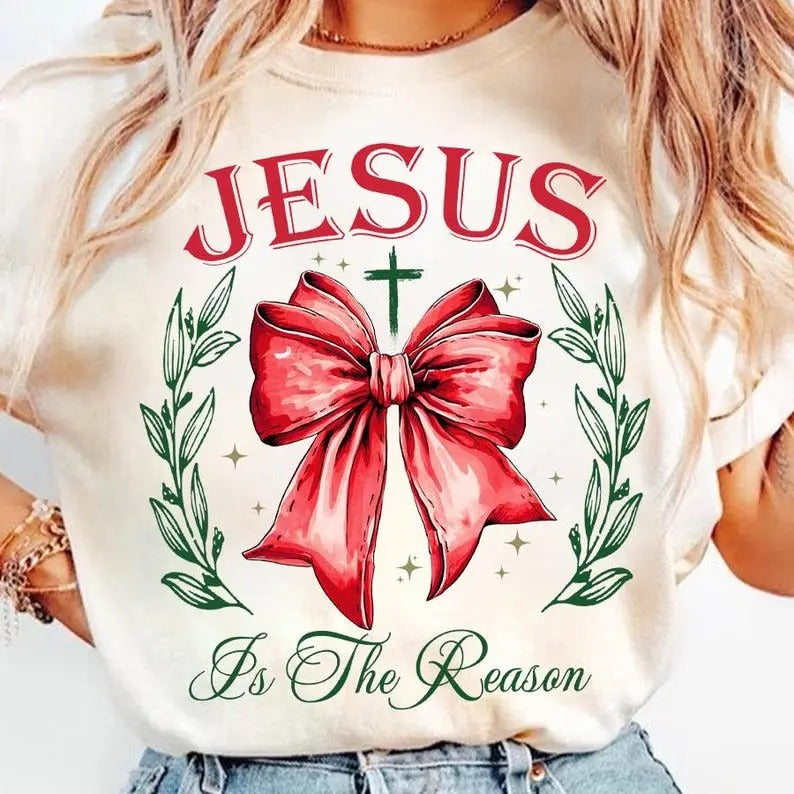 Jesus Reason Season Bow Faith Merry Cross Christian - Adult & Kids T-Shirts, Sweatshirts & Hoodies apparel design preview 1