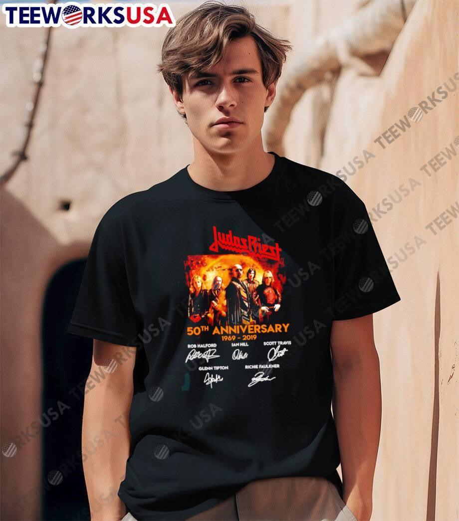 Judas Priest 50th Anniversary 1969 2019 Signatures - Adult & Kids T-Shirts, Sweatshirts & Hoodies apparel design preview 1