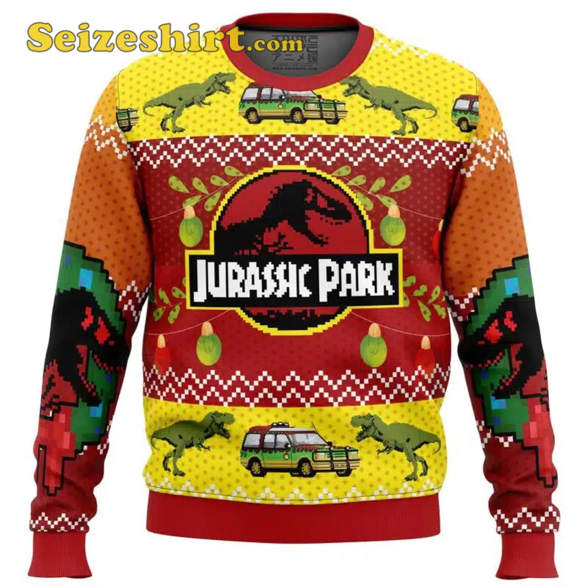 Jurassic Park Ugly V Neck Ugly Christmas Sweater - Gift Idea product image