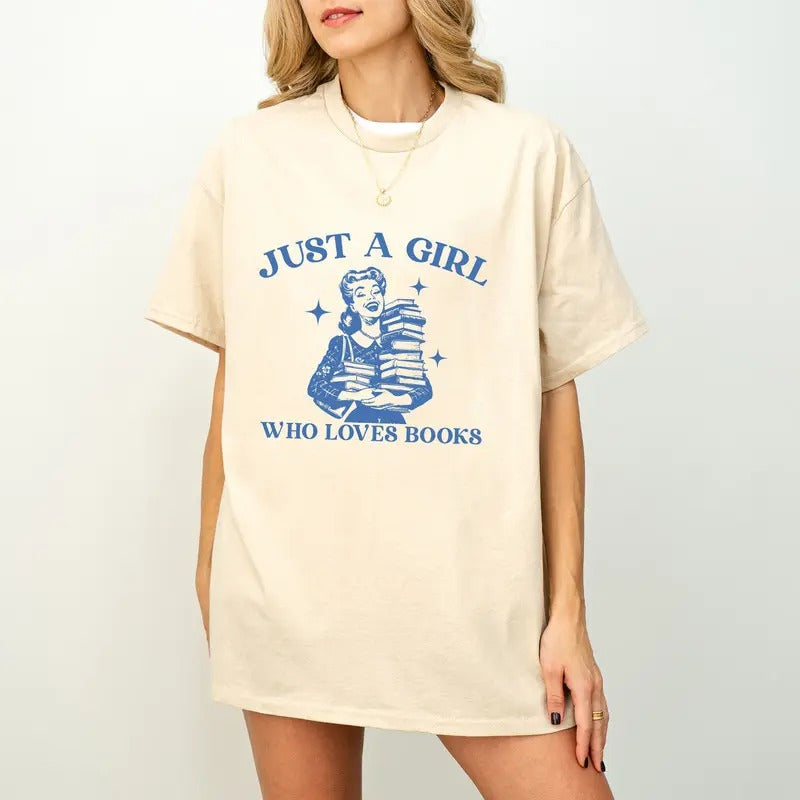 Just Girl Who Loves Books Retro Vintage 90s Reading - Adult & Kids T-Shirts, Sweatshirts & Hoodies apparel design preview 1