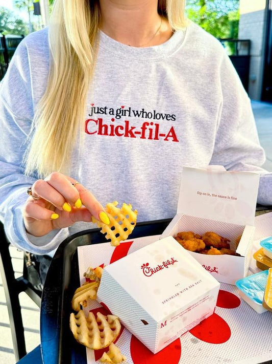 'Just Girl Who Loves Chick Fil - Adult & Kids T-Shirts, Sweatshirts & Hoodies apparel design preview 1