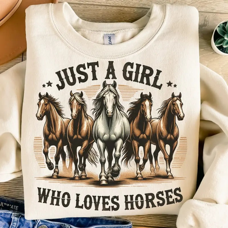 Just Girl Who Loves Horses Png Sublimation Horse - Adult & Kids T-Shirts, Sweatshirts & Hoodies apparel design preview 1