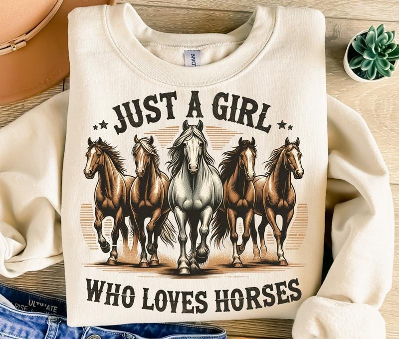 Just Girl Who Loves Horses Png Sublimation Horse - Adult & Kids T-Shirts, Sweatshirts & Hoodies apparel design preview 1