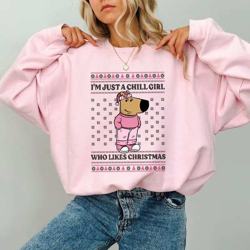 Just Lowkey Chill Girl Who Likes Ugly Funny Dog Meme - Adult & Kids T-Shirts, Sweatshirts & Hoodies apparel design preview 1