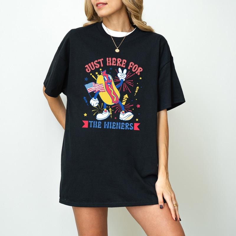 Just Here Wieners 4th July Funny Hot Dog Independence - Adult & Kids T-Shirts, Sweatshirts & Hoodies apparel design preview 1