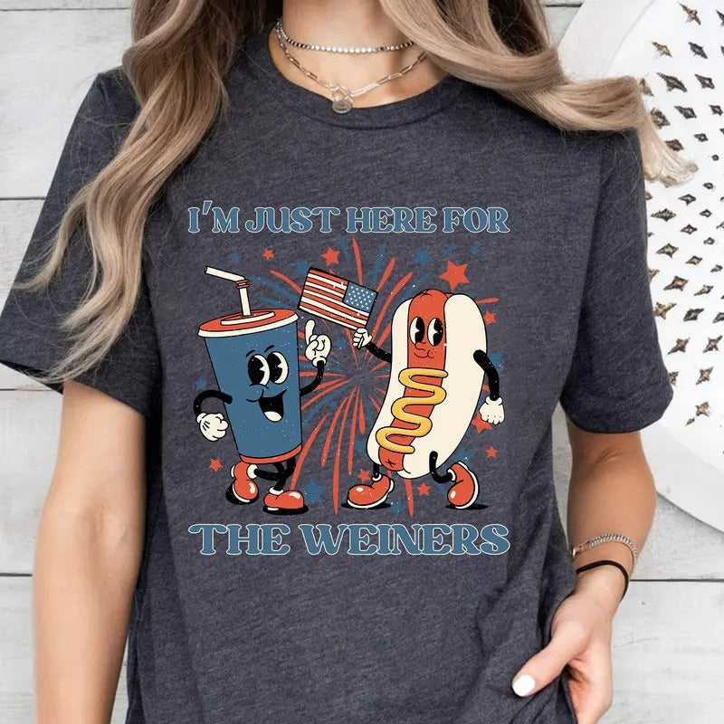 Just Here Wieners 4th July Funny Hot Dog Independence - Adult & Kids T-Shirts, Sweatshirts & Hoodies apparel design preview 1