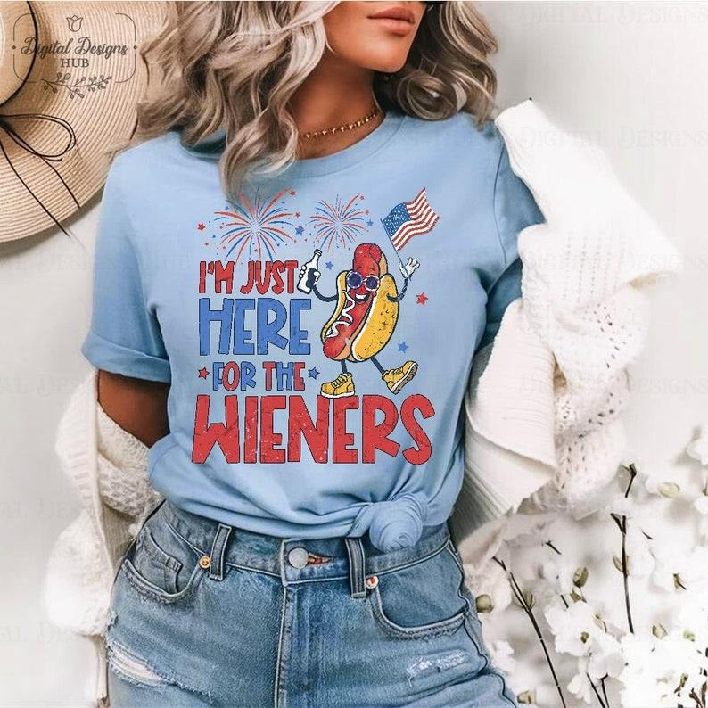 Just Here Wieners 4th July Funny Independence Day - Adult & Kids T-Shirts, Sweatshirts & Hoodies apparel design preview 1
