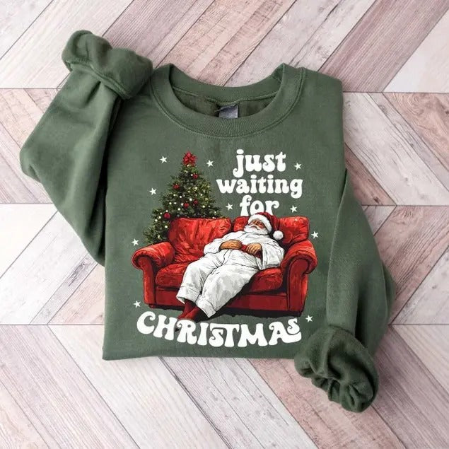 Just Waiting Santa Claus Funny Merry - Adult & Kids T-Shirts, Sweatshirts & Hoodies apparel design preview 1