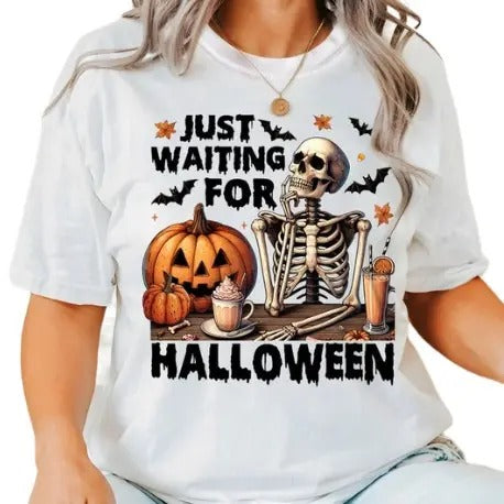 Just Waiting Halloween Funny Skull Sarcastic Comfort - Adult & Kids T-Shirts, Sweatshirts & Hoodies apparel design preview 1