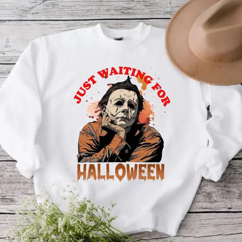 Just Waiting Halloween Retro Horror - Adult & Kids T-Shirts, Sweatshirts & Hoodies apparel design preview 1