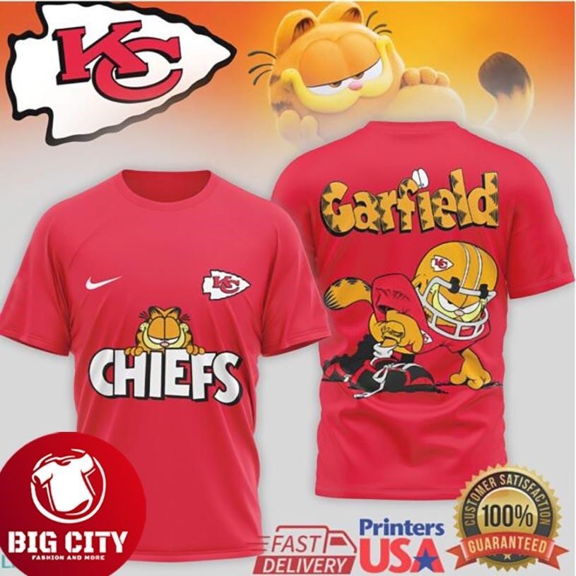 Kansas City Chiefs Garfield Football Character Two - Adult & Kids T-Shirts, Sweatshirts & Hoodies apparel design preview 1