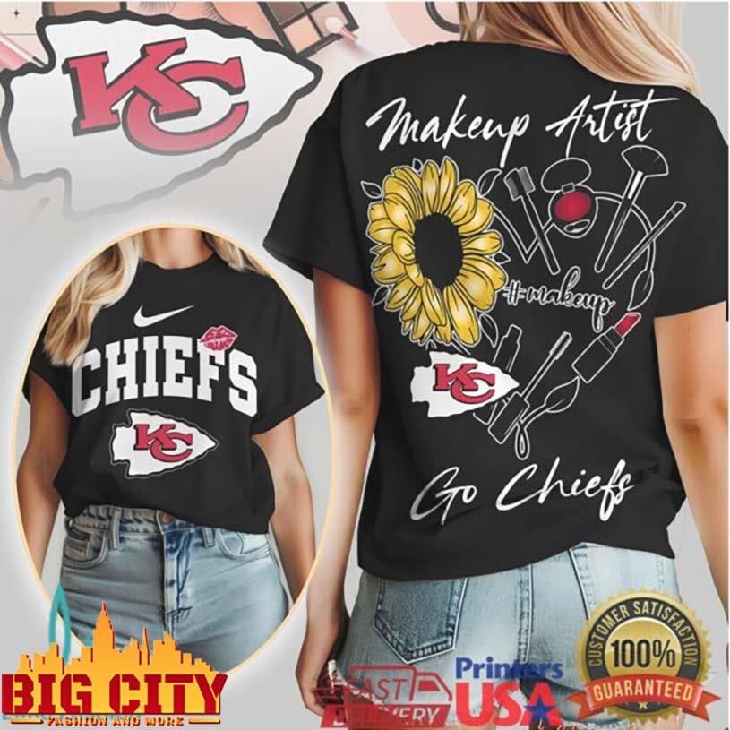 Kansas City Chiefs Makeup Artist Sunflower Floral Two - Adult & Kids T-Shirts, Sweatshirts & Hoodies apparel design preview 1