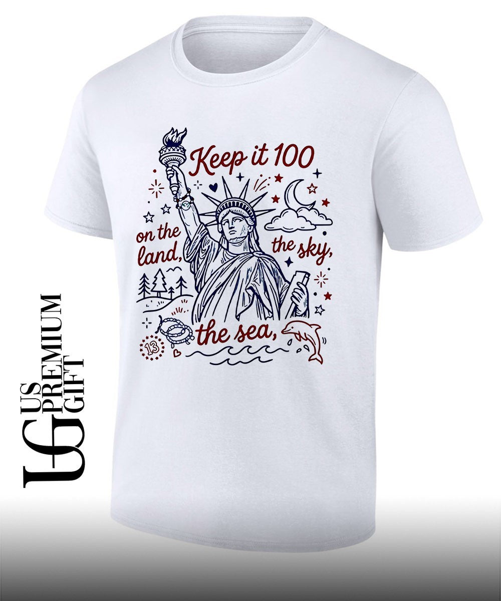 Keep It 100 On The Land Sea Sky Patriotic Liberty 4th - Adult & Kids T-Shirts, Sweatshirts & Hoodies apparel design preview 1