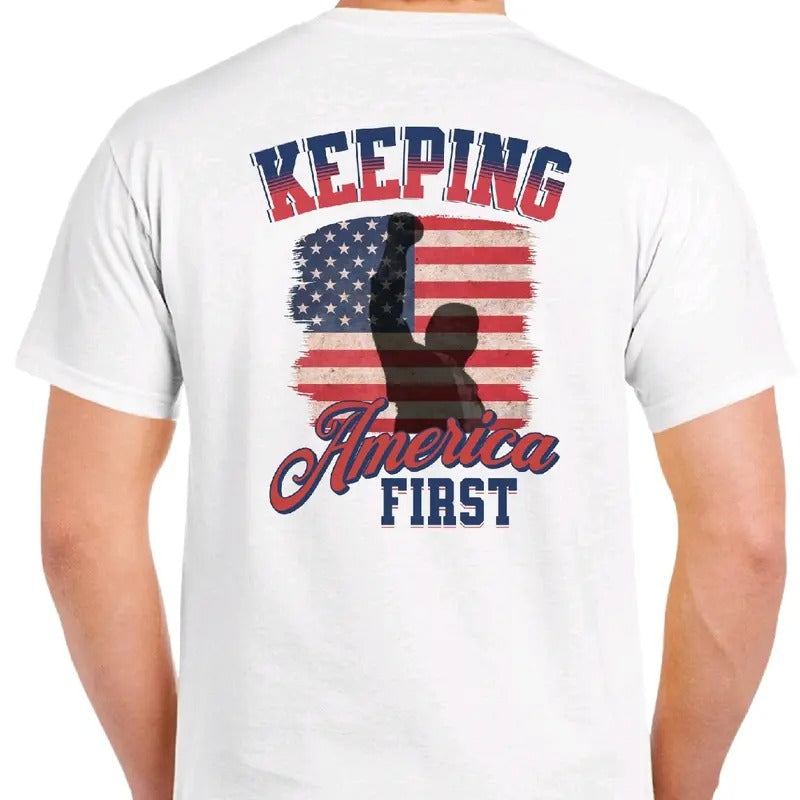 Keeping America First: T Menswear Cotton Top Casual - Adult & Kids T-Shirts, Sweatshirts & Hoodies apparel design preview 1
