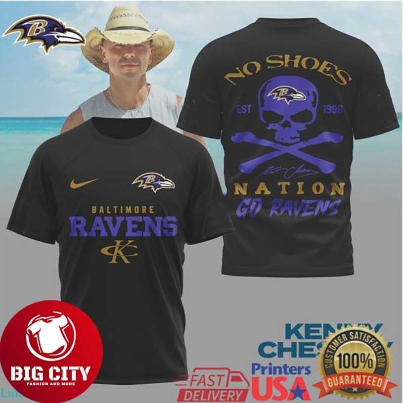 Kenny Chesney No Shoes Nation x Baltimore Ravens - Adult & Kids T-Shirts, Sweatshirts & Hoodies apparel design preview 1