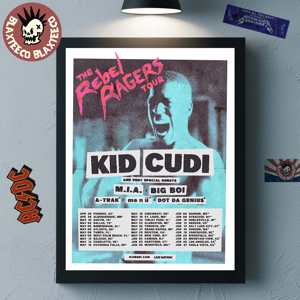 Kid Cudi The Rebel Ragers Tour 2026 North America - Adult & Kids T-Shirts, Sweatshirts & Hoodies apparel design preview 1