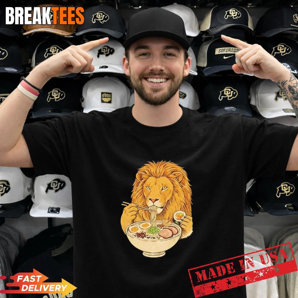 King Lion Enjoying Ramen Dinner Meme - Adult & Kids T-Shirts, Sweatshirts & Hoodies apparel design preview 1