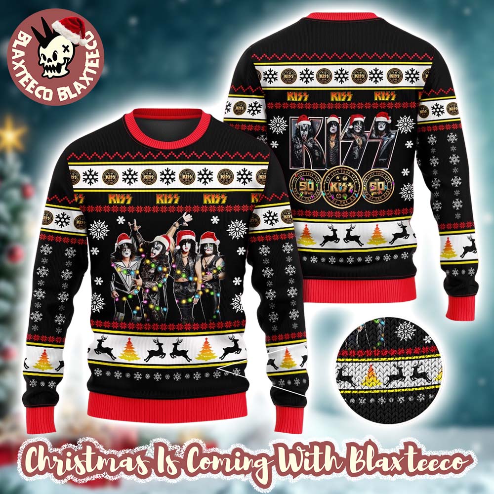 Kiss Band 50 Years Tour Xmas Holiday Style Gift For Fans Ugly Christmas Sweater - Holiday Gift product image