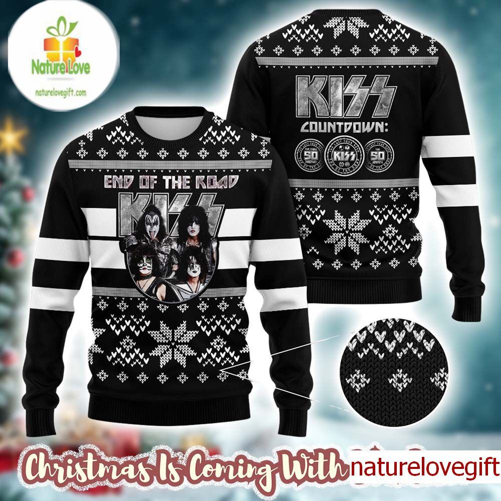 Kiss Band End Of The Road Kiss Countdown 50 Years Knitted Black Ugly Christmas Sweater - Holiday Gift product image
