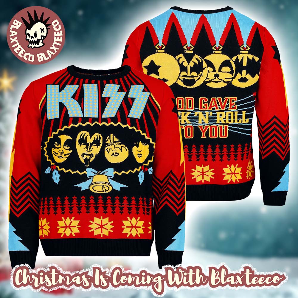 Kiss God Gave Rock N Roll To You Festive Band Portrait Art Christmas Jumper Christmas Sweater - Holiday Gift product image
