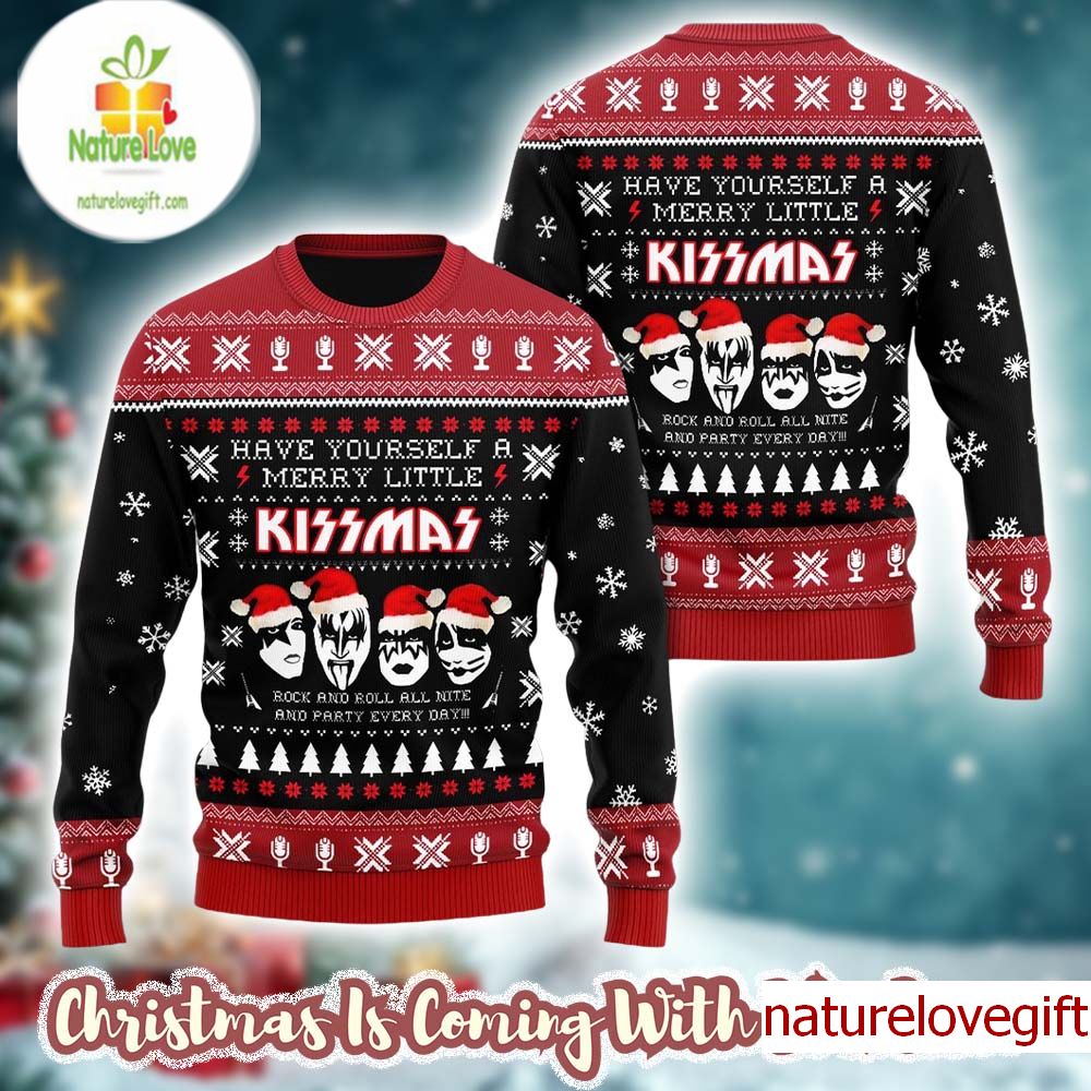 Kiss Have Yourself A Merry Little Kissmas Rock And Roll All Nite And Party Everyday Ugly Christmas Sweater - Holiday Gift product image