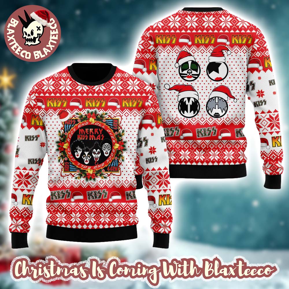 Kiss Merry Kissmas Rock And Roll Over Xmas Wreath With Funny Logo Santa Hat Ugly Christmas Sweater - Holiday Gift product image