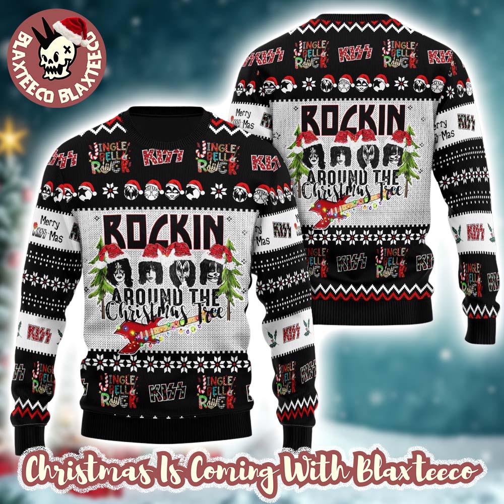 Kiss Rockin Around The Christmas Tree Jingle Bell Rock Funny Ugly Christmas Sweater - Holiday Gift product image