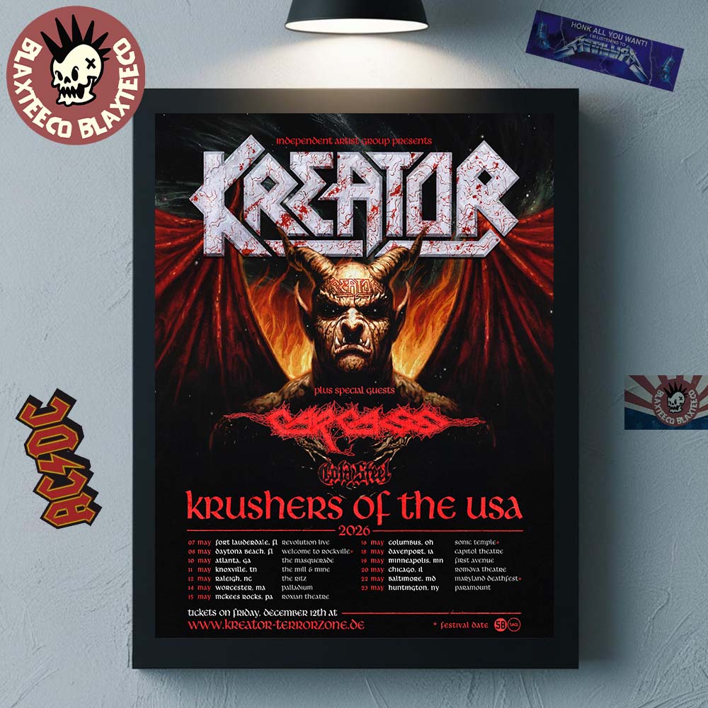 Kreator Krushers Of The USA 2026 Schedule Tour Dates - Adult & Kids T-Shirts, Sweatshirts & Hoodies apparel design preview 1