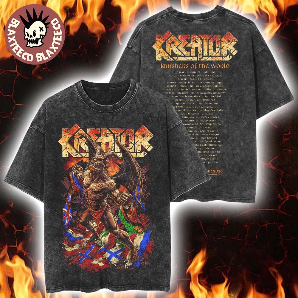 Kreator Krushers Of The World European Tour 2026 - Adult & Kids T-Shirts, Sweatshirts & Hoodies apparel design preview 1