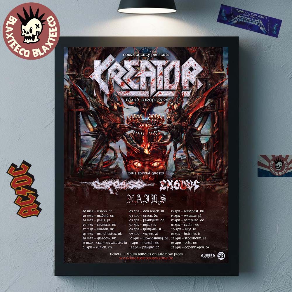 Kreator Krushers Of The World UK And Europe Tour 2026 - Adult & Kids T-Shirts, Sweatshirts & Hoodies apparel design preview 1