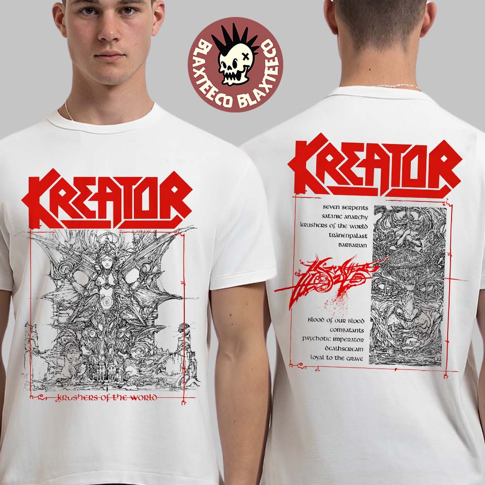 Kreator Krushers of The World Tracklist Two Sided - Adult & Kids T-Shirts, Sweatshirts & Hoodies apparel design preview 1