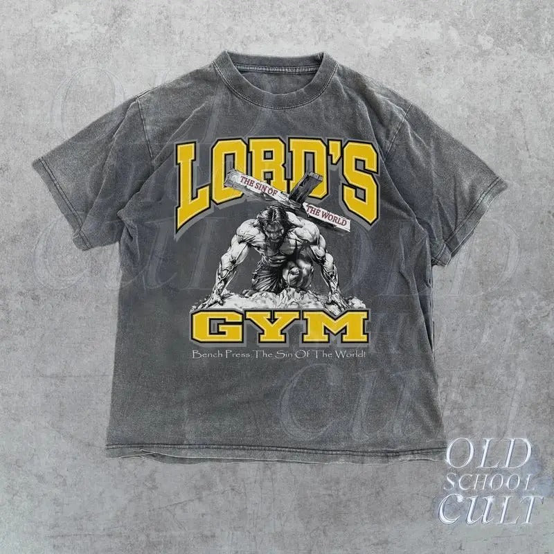 L0rds Gym Vintage 90s Jesus Pump Cover Bench Press - Adult & Kids T-Shirts, Sweatshirts & Hoodies apparel design preview 1