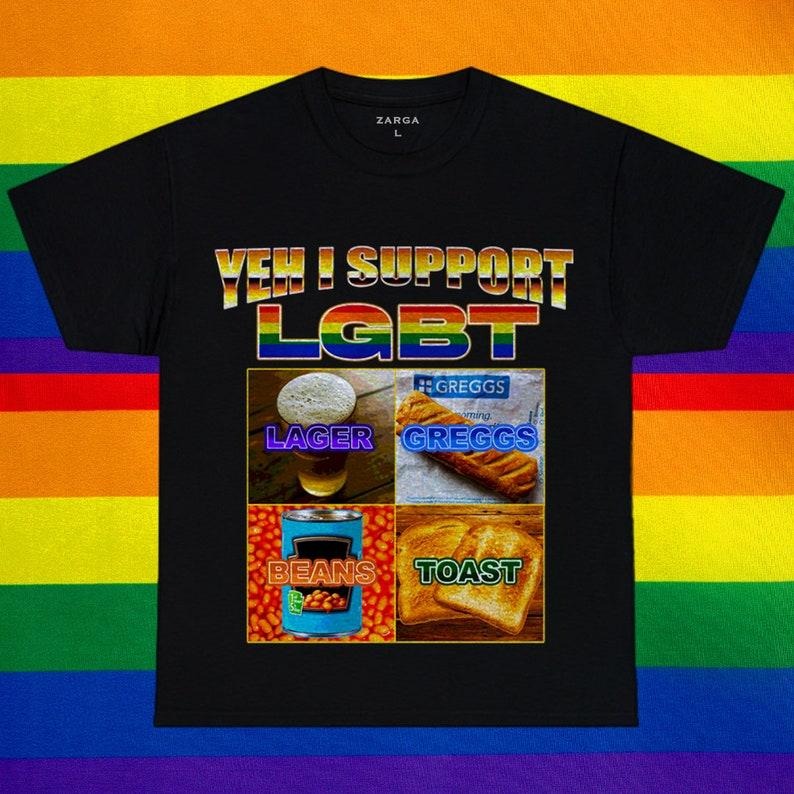 LGBT Lager Greggs Beans Toast Pride Funny Meme Parody - Adult & Kids T-Shirts, Sweatshirts & Hoodies apparel design preview 1