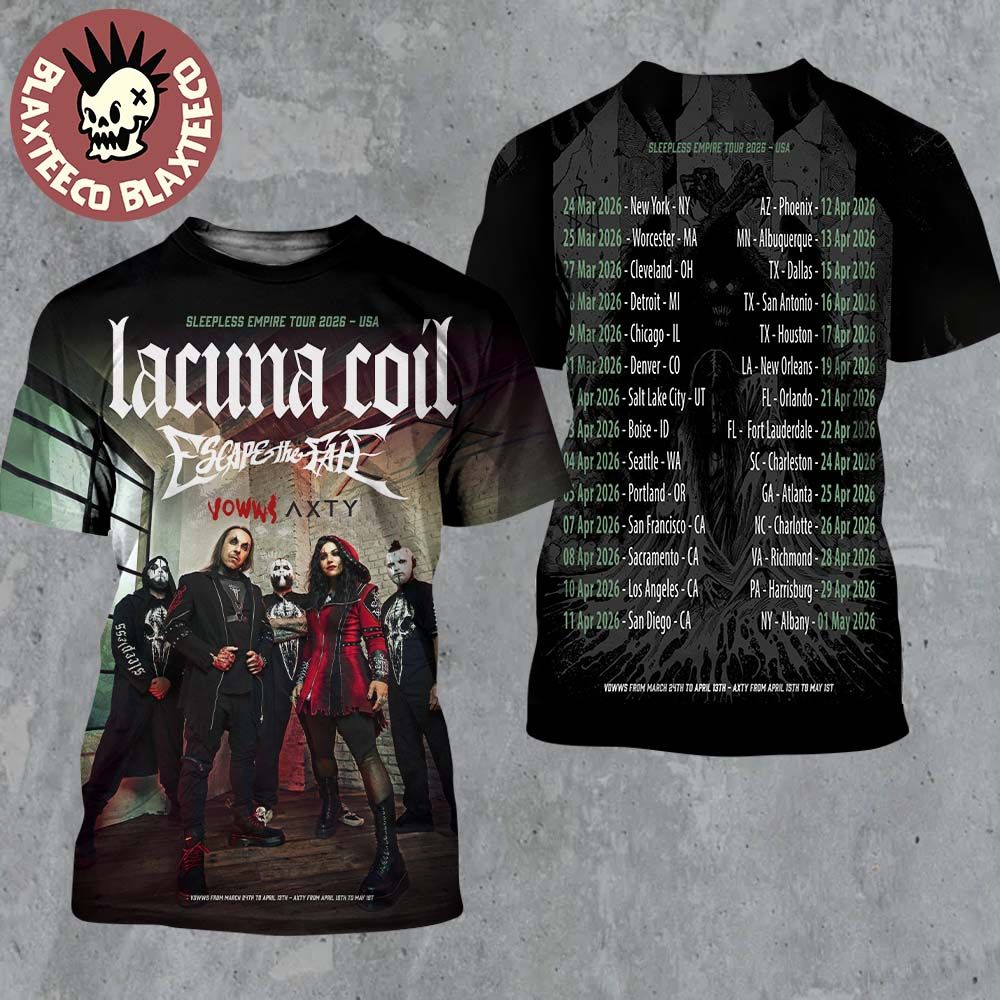 Lacuna Coil Sleepless Empire Tour 2026 North America - Adult & Kids T-Shirts, Sweatshirts & Hoodies apparel design preview 1