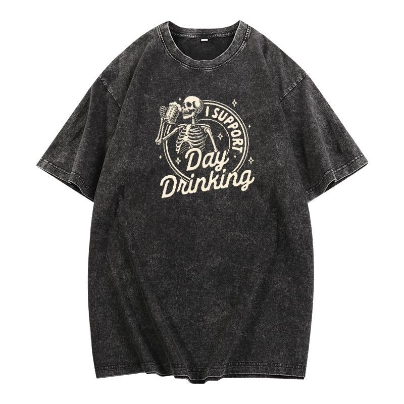 Laid Back Washed "I Support Day Drinking" Slogan Fun - Adult & Kids T-Shirts, Sweatshirts & Hoodies apparel design preview 1